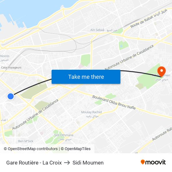 Gare Routière - La Croix to Sidi Moumen map