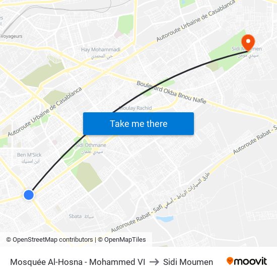 Mosquée Al-Hosna - Mohammed VI to Sidi Moumen map