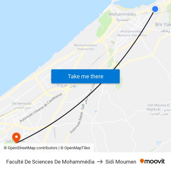 Faculté De Sciences De Mohammédia to Sidi Moumen map