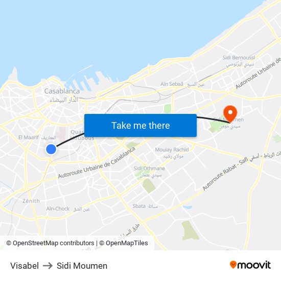 Visabel to Sidi Moumen map