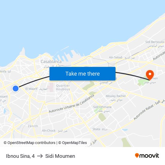 Ibnou Sina, 4 to Sidi Moumen map