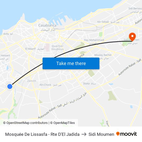 Mosquée De Lissasfa - Rte D'El Jadida to Sidi Moumen map