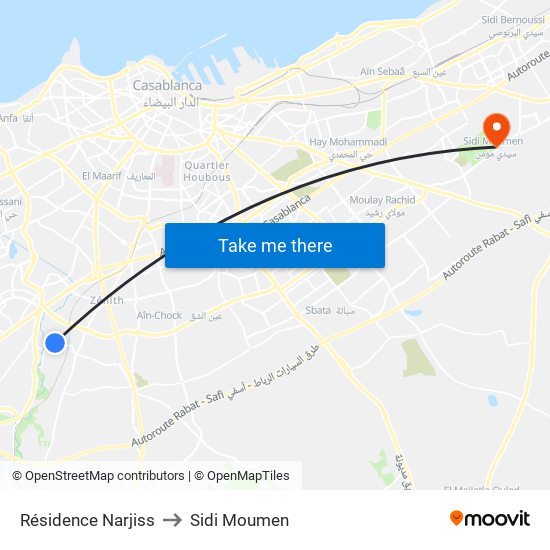 Résidence Narjiss to Sidi Moumen map