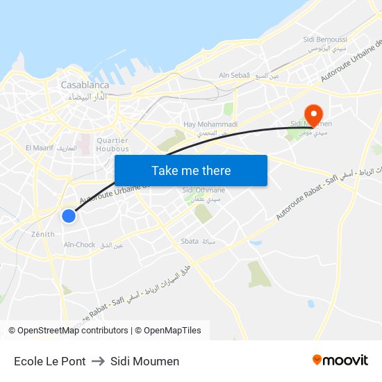 Ecole Le Pont to Sidi Moumen map