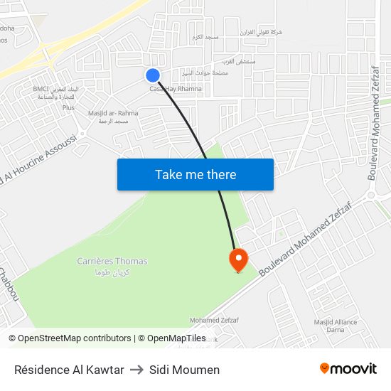 Résidence Al Kawtar to Sidi Moumen map