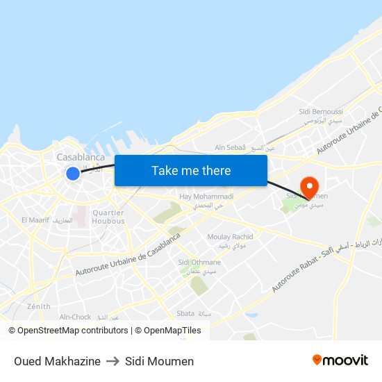 Oued Makhazine to Sidi Moumen map