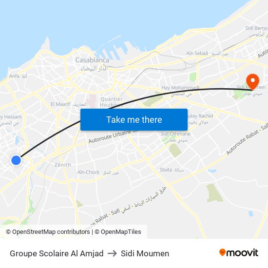 Groupe Scolaire Al Amjad to Sidi Moumen map