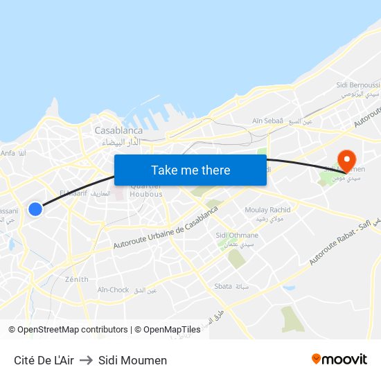 Cité De L'Air to Sidi Moumen map