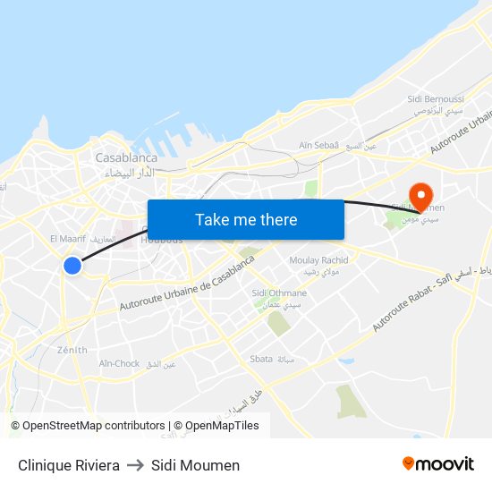 Clinique Riviera to Sidi Moumen map
