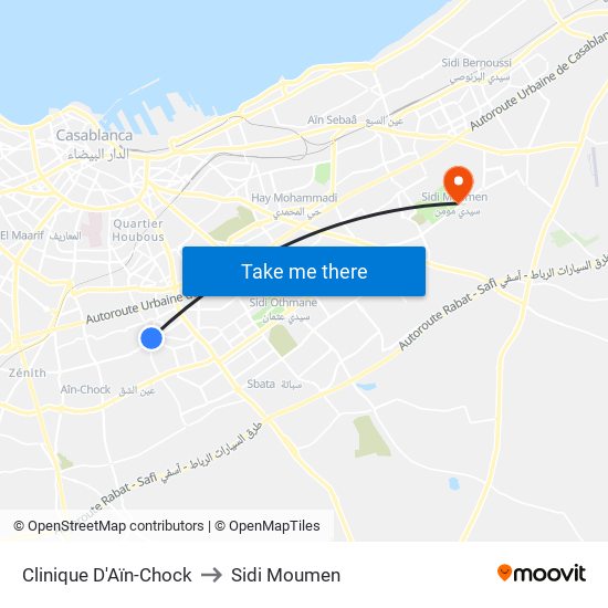 Clinique D'Aïn-Chock to Sidi Moumen map