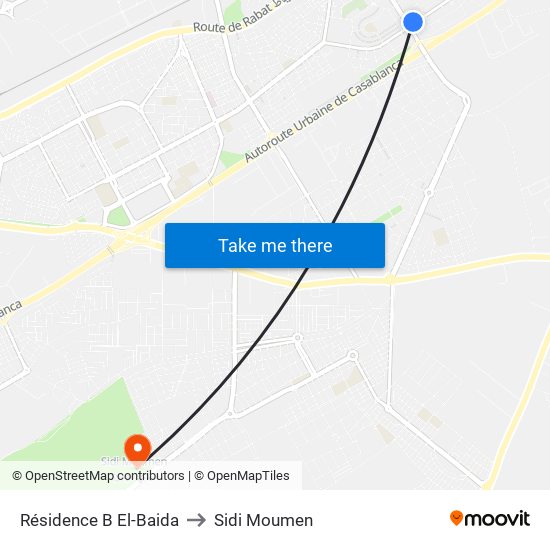 Résidence B El-Baida to Sidi Moumen map