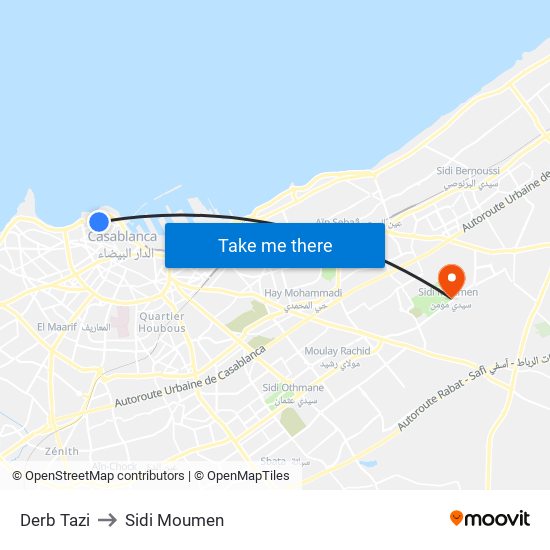 Derb Tazi to Sidi Moumen map