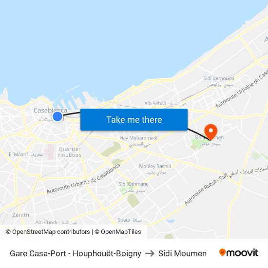 Gare Casa-Port - Houphouët-Boigny to Sidi Moumen map