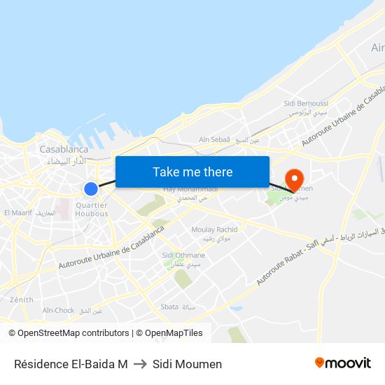 Résidence El-Baida M to Sidi Moumen map