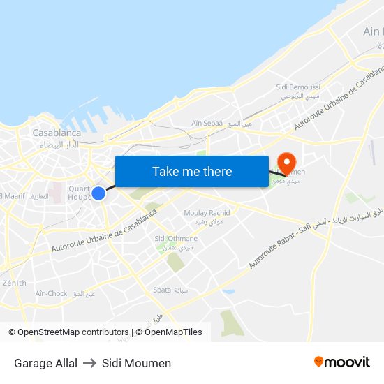 Garage Allal to Sidi Moumen map