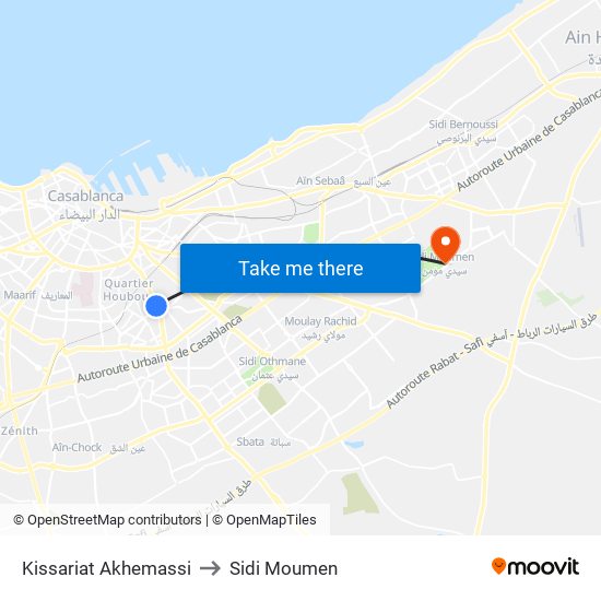 Kissariat Akhemassi to Sidi Moumen map