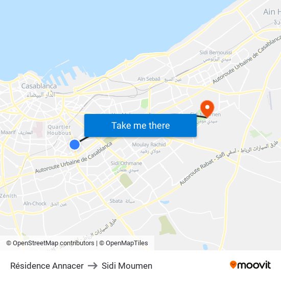 Résidence Annacer to Sidi Moumen map