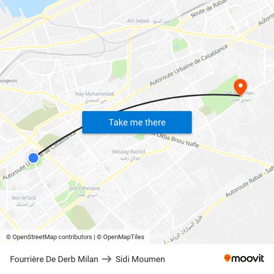 Fourrière De Derb Milan to Sidi Moumen map