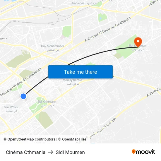 Cinéma Othmania to Sidi Moumen map