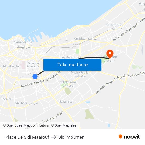 Place De Sidi Maârouf to Sidi Moumen map