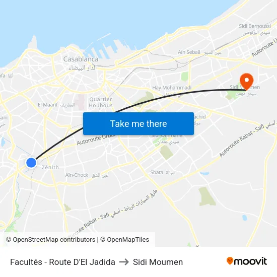 Facultés - Route D'El Jadida to Sidi Moumen map