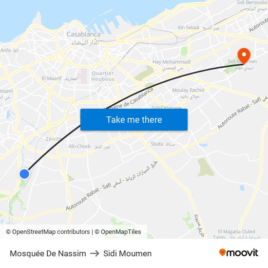 Mosquée De Nassim to Sidi Moumen map