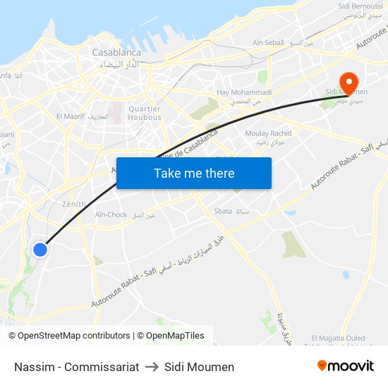 Nassim - Commissariat to Sidi Moumen map