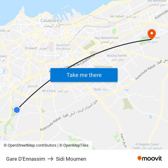 Gare D'Ennassim to Sidi Moumen map