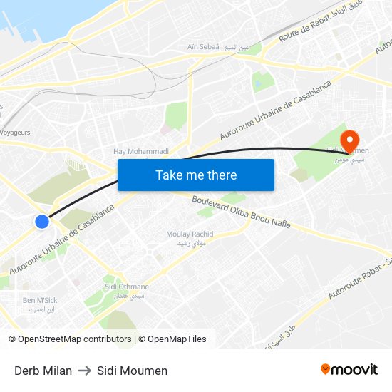 Derb Milan to Sidi Moumen map