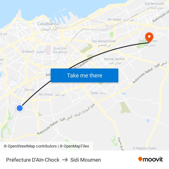 Préfecture D'Aïn-Chock to Sidi Moumen map