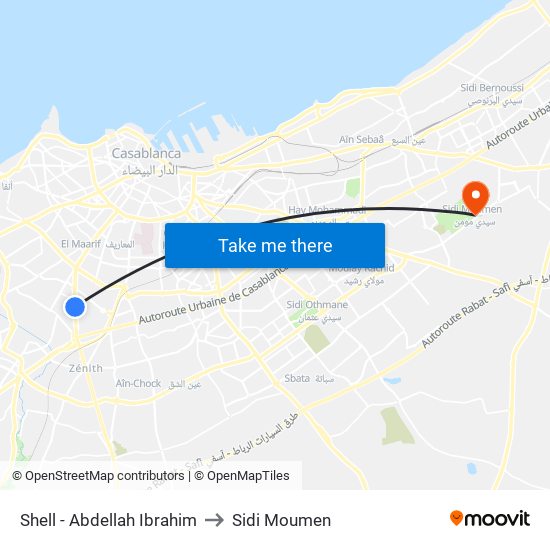 Shell - Abdellah Ibrahim to Sidi Moumen map