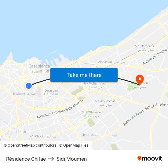 Résidence Chifae to Sidi Moumen map