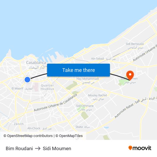 Bim Roudani to Sidi Moumen map