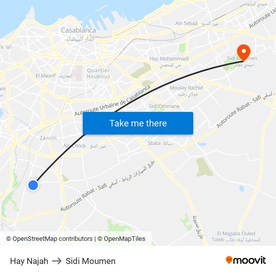 Hay Najah to Sidi Moumen map