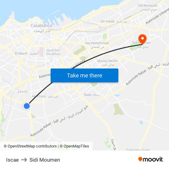 Iscae to Sidi Moumen map