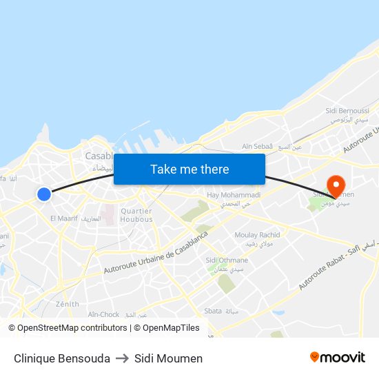 Clinique Bensouda to Sidi Moumen map