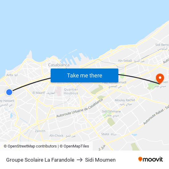 Groupe Scolaire La Farandole to Sidi Moumen map
