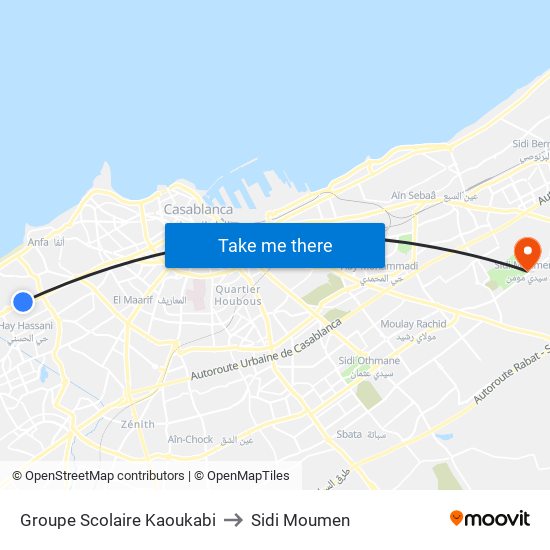 Groupe Scolaire Kaoukabi to Sidi Moumen map