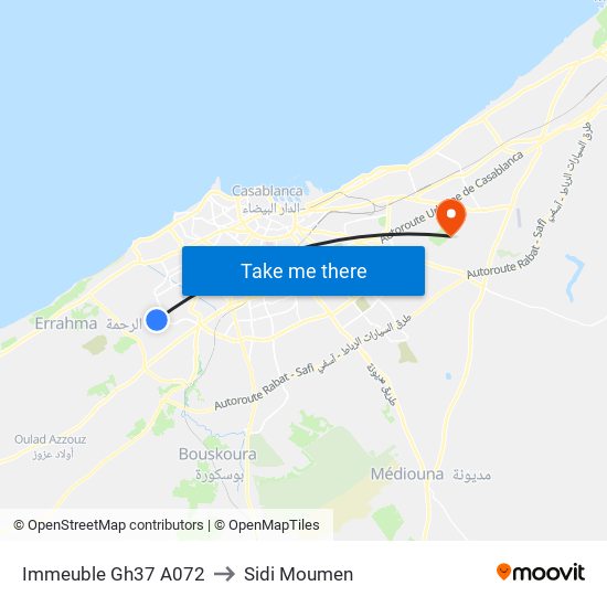 Immeuble Gh37 A072 to Sidi Moumen map