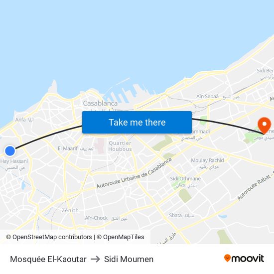 Mosquée El-Kaoutar to Sidi Moumen map