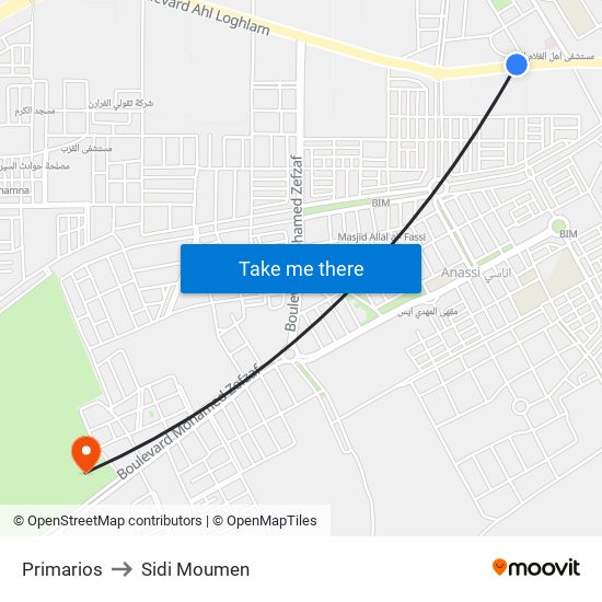 Primarios to Sidi Moumen map