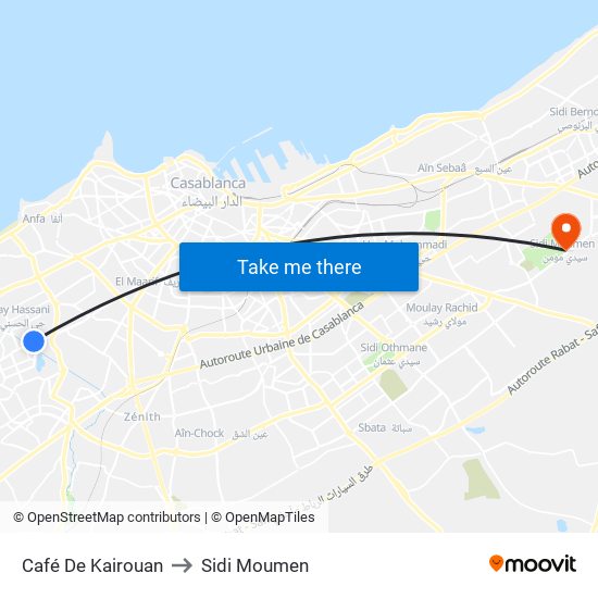 Café De Kairouan to Sidi Moumen map