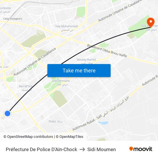 Préfecture De Police D'Aïn-Chock to Sidi Moumen map