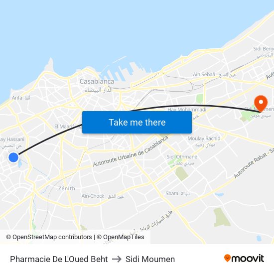 Pharmacie De L'Oued Beht to Sidi Moumen map