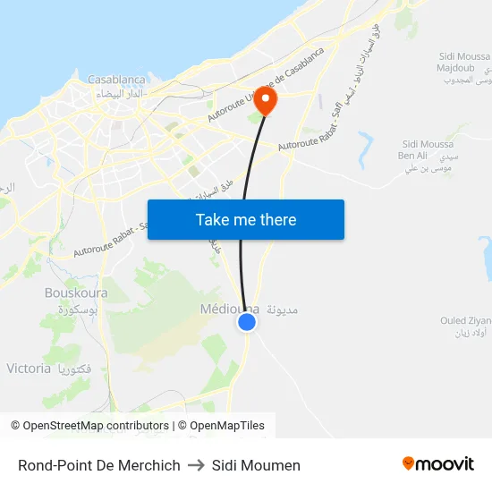 Rond-Point De Merchich to Sidi Moumen map