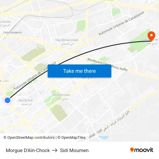 Morgue D'Aïn-Chock to Sidi Moumen map