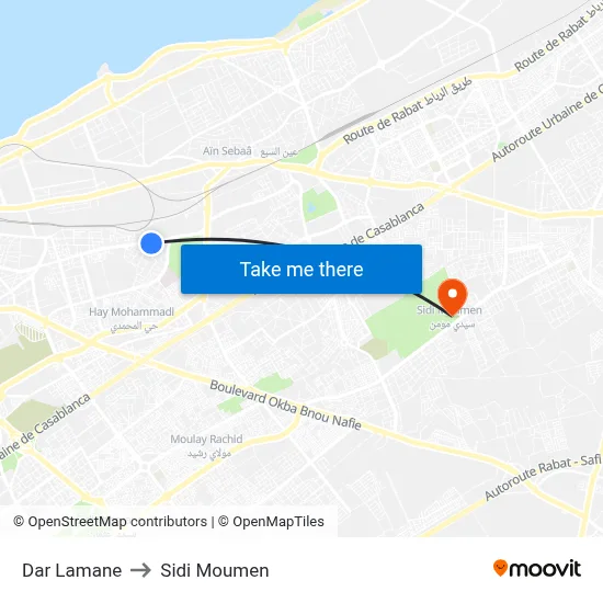 Dar Lamane to Sidi Moumen map