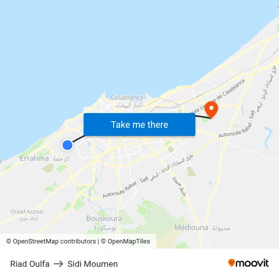 Riad Oulfa to Sidi Moumen map