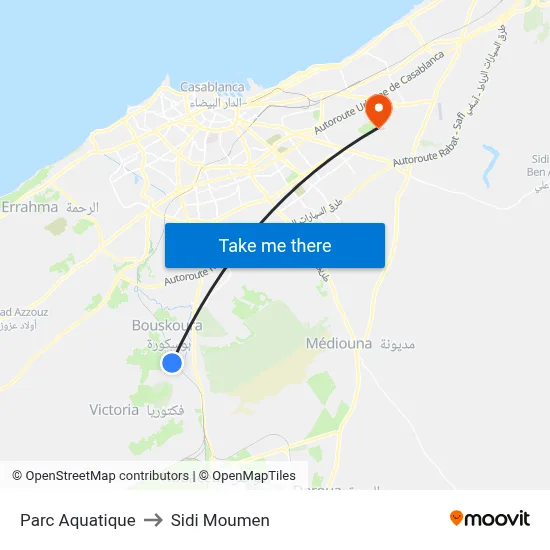 Water Park to Sidi Moumen map