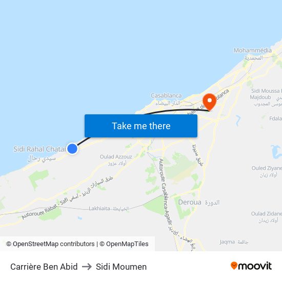 Carrière Ben Abid to Sidi Moumen map